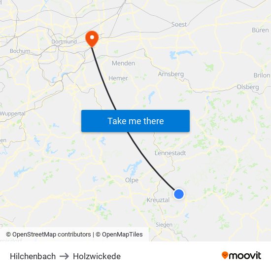 Hilchenbach to Holzwickede map