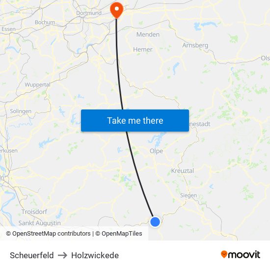 Scheuerfeld to Holzwickede map
