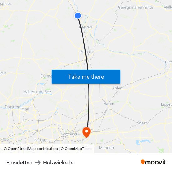 Emsdetten to Holzwickede map