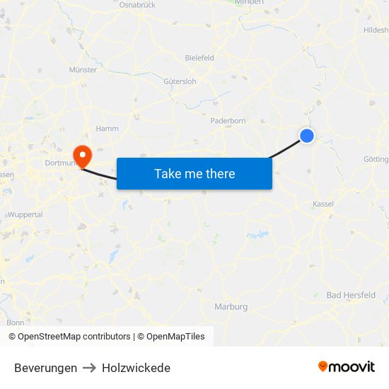 Beverungen to Holzwickede map