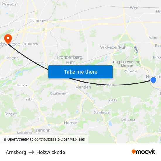 Arnsberg to Holzwickede map