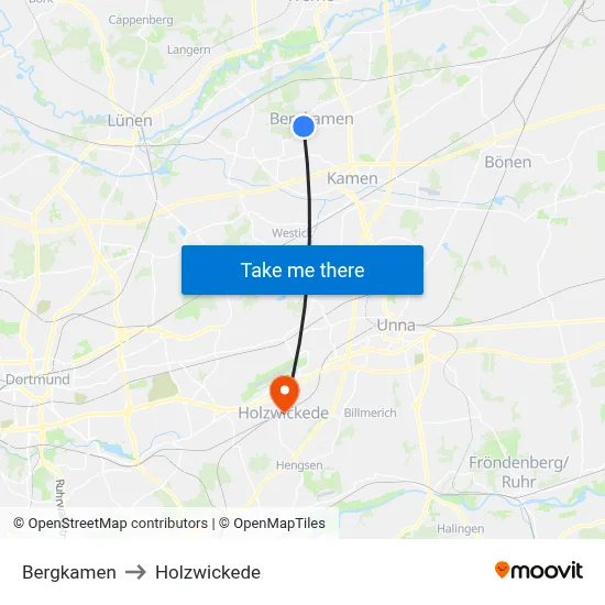 Bergkamen to Holzwickede map