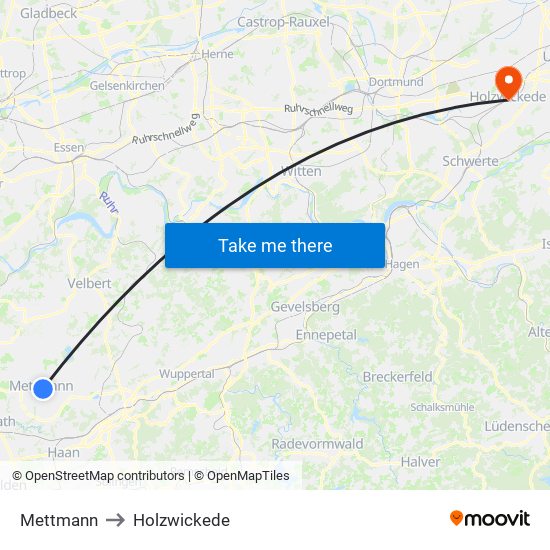 Mettmann to Holzwickede map