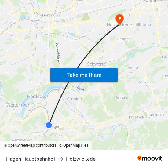 Hagen Hauptbahnhof to Holzwickede map