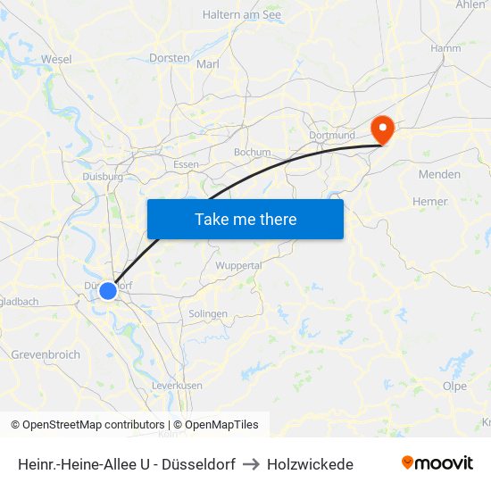 Heinr.-Heine-Allee U - Düsseldorf to Holzwickede map