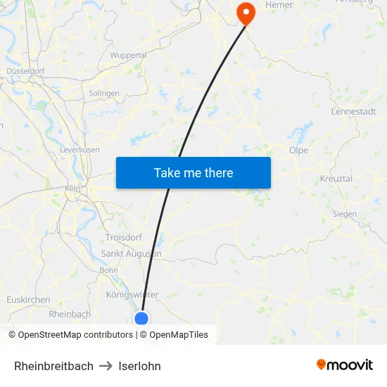 Rheinbreitbach to Iserlohn map