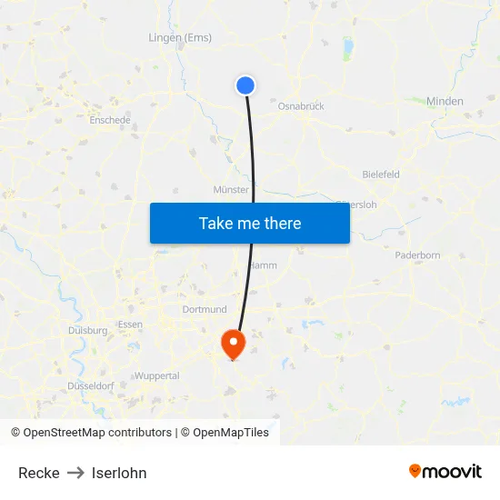 Recke to Iserlohn map