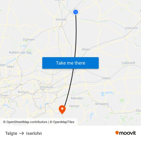 Telgte to Iserlohn map