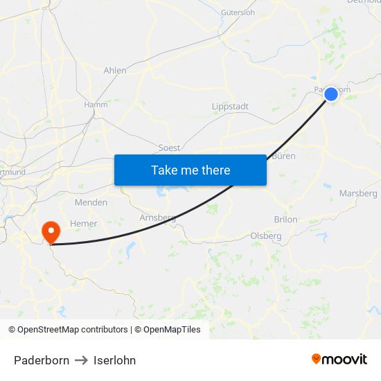 Paderborn to Iserlohn map