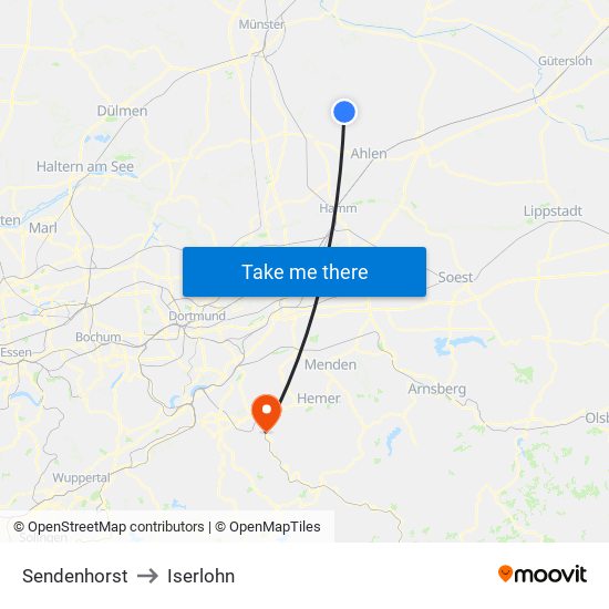 Sendenhorst to Iserlohn map