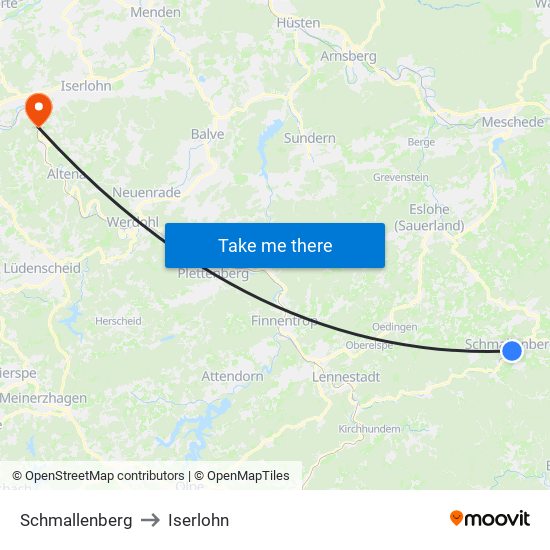 Schmallenberg to Iserlohn map