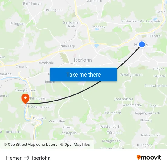 Hemer to Iserlohn map