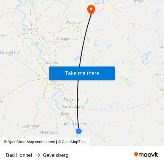Bad Honnef to Gevelsberg map
