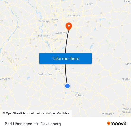 Bad Hönningen to Gevelsberg map