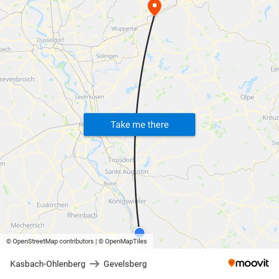 Kasbach-Ohlenberg to Gevelsberg map