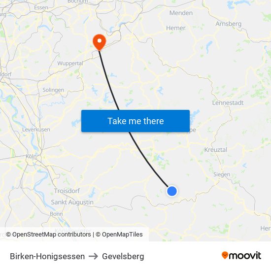 Birken-Honigsessen to Gevelsberg map