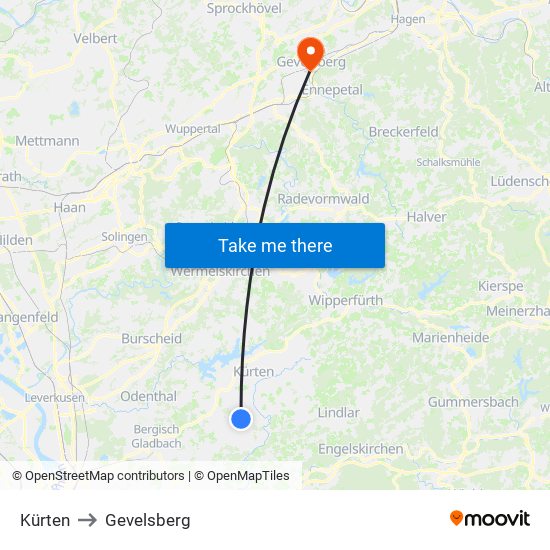 Kürten to Gevelsberg map