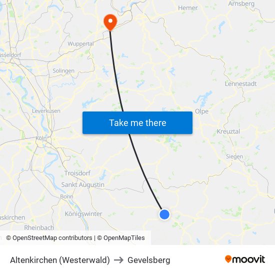 Altenkirchen (Westerwald) to Gevelsberg map