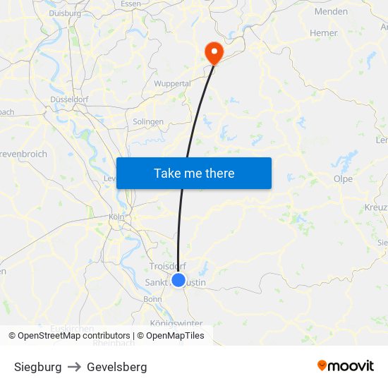 Siegburg to Gevelsberg map