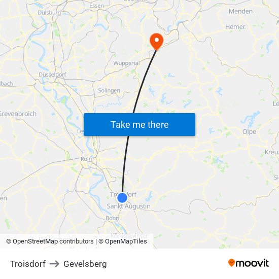 Troisdorf to Gevelsberg map