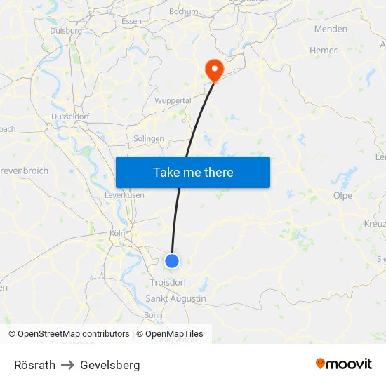 Rösrath to Gevelsberg map