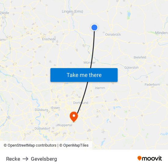 Recke to Gevelsberg map