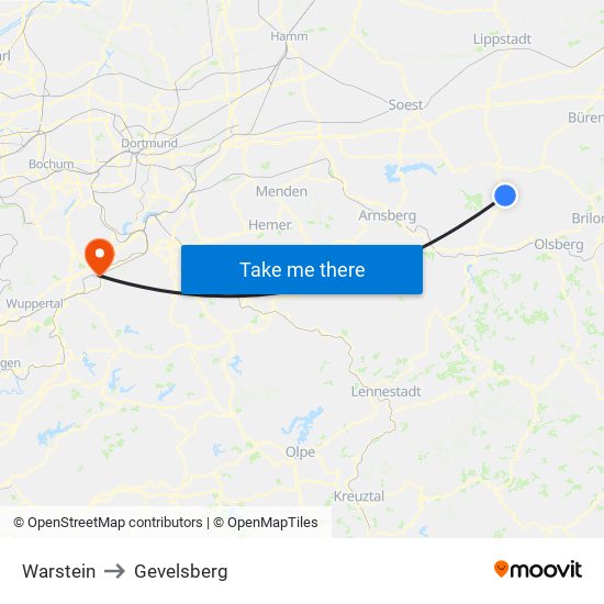 Warstein to Gevelsberg map