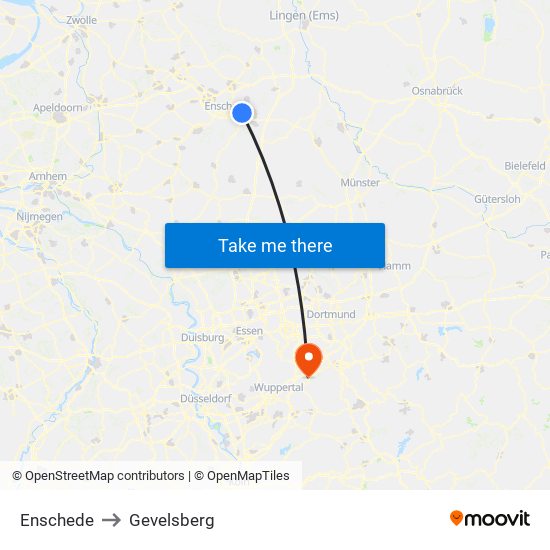 Enschede to Gevelsberg map