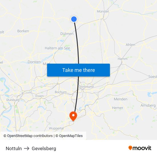 Nottuln to Gevelsberg map