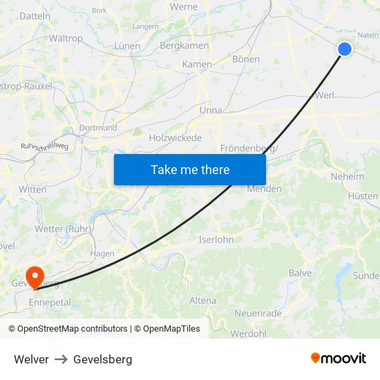 Welver to Gevelsberg map