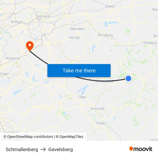 Schmallenberg to Gevelsberg map