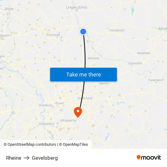 Rheine to Gevelsberg map