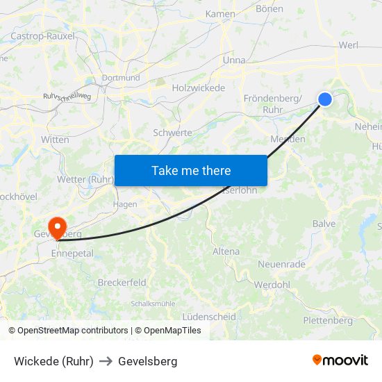 Wickede (Ruhr) to Gevelsberg map