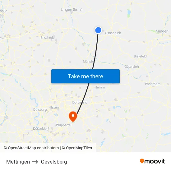 Mettingen to Gevelsberg map