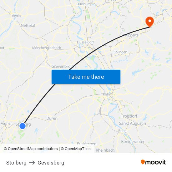 Stolberg to Gevelsberg map