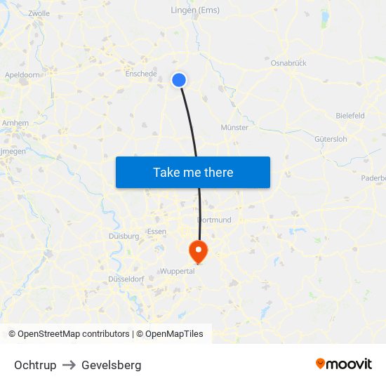 Ochtrup to Gevelsberg map