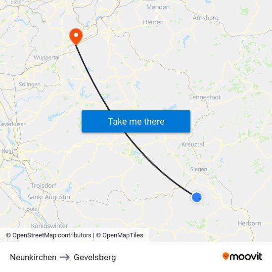 Neunkirchen to Gevelsberg map