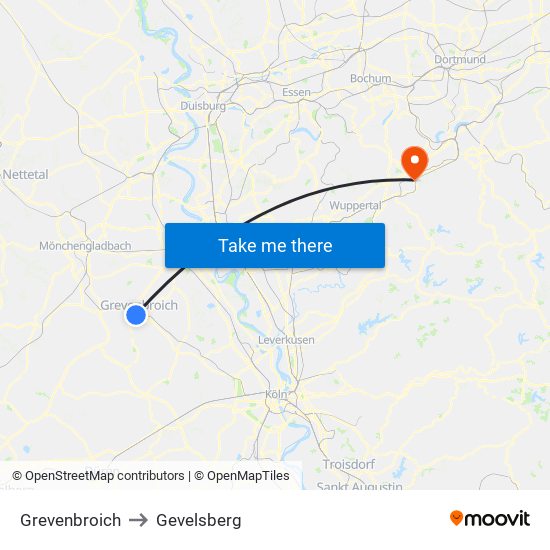 Grevenbroich to Gevelsberg map