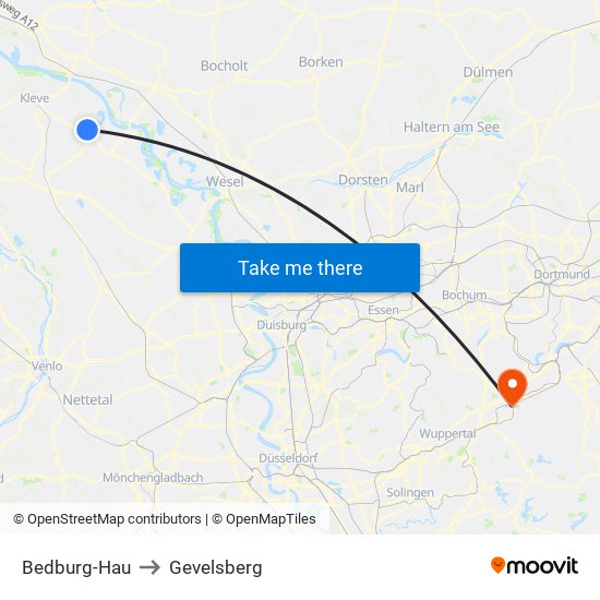 Bedburg-Hau to Gevelsberg map