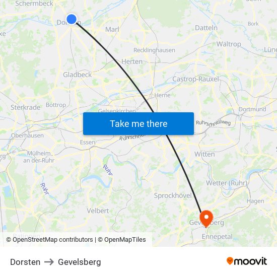 Dorsten to Gevelsberg map