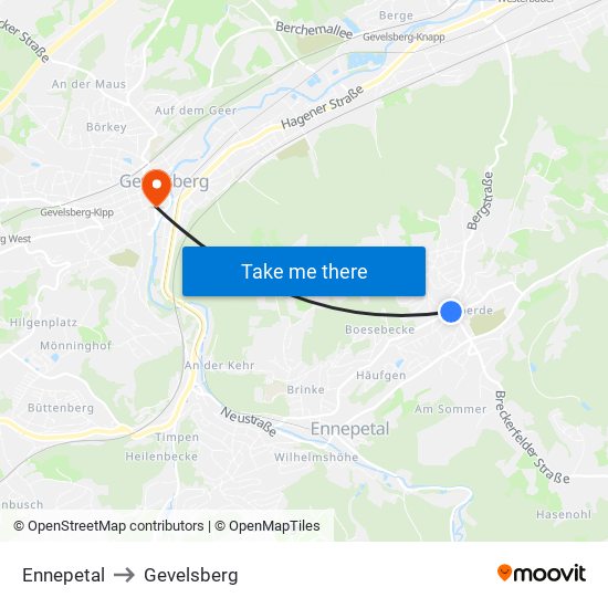 Ennepetal to Gevelsberg map
