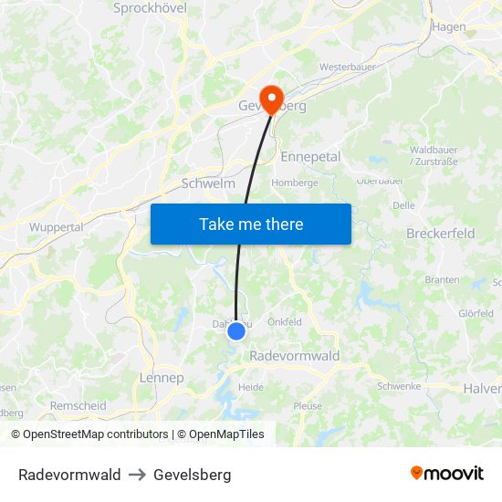 Radevormwald to Gevelsberg map