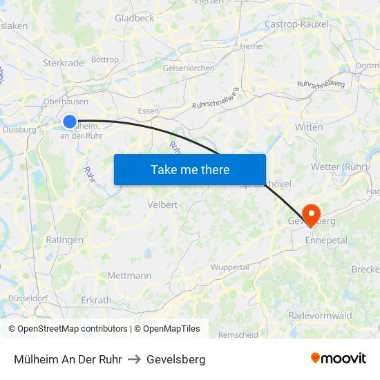 Mülheim An Der Ruhr to Gevelsberg map