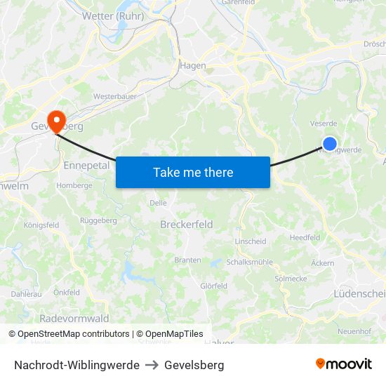 Nachrodt-Wiblingwerde to Gevelsberg map