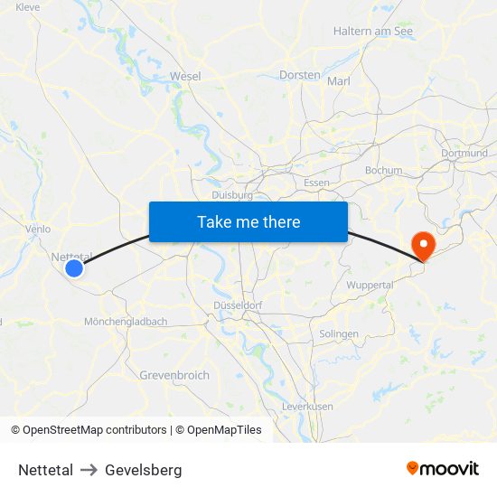 Nettetal to Gevelsberg map