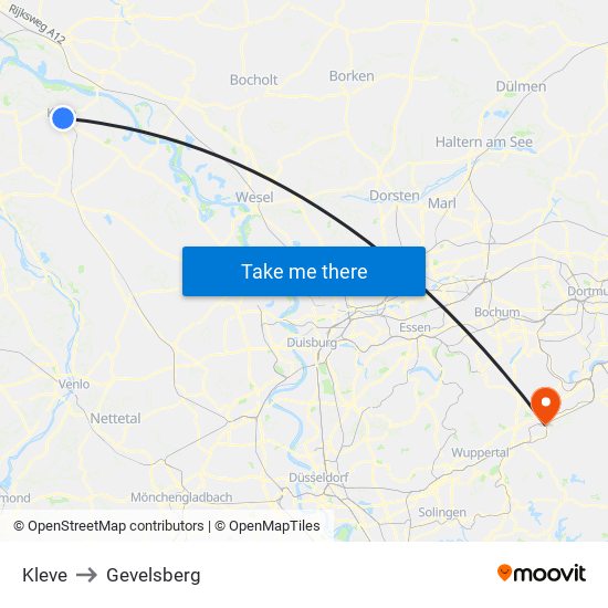 Kleve to Gevelsberg map