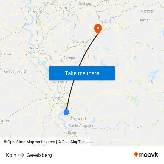 Köln to Gevelsberg map