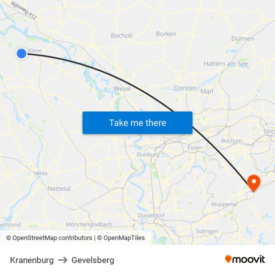 Kranenburg to Gevelsberg map