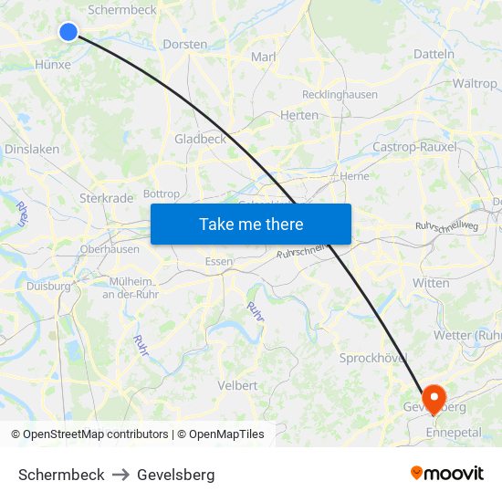 Schermbeck to Gevelsberg map