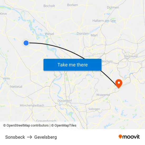 Sonsbeck to Gevelsberg map